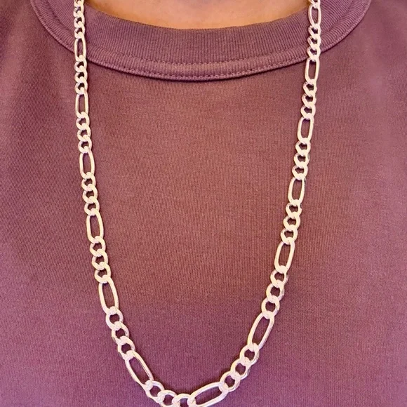 Solid 925 Silver Figaro link silver Chain for men diamond cut 24inch long